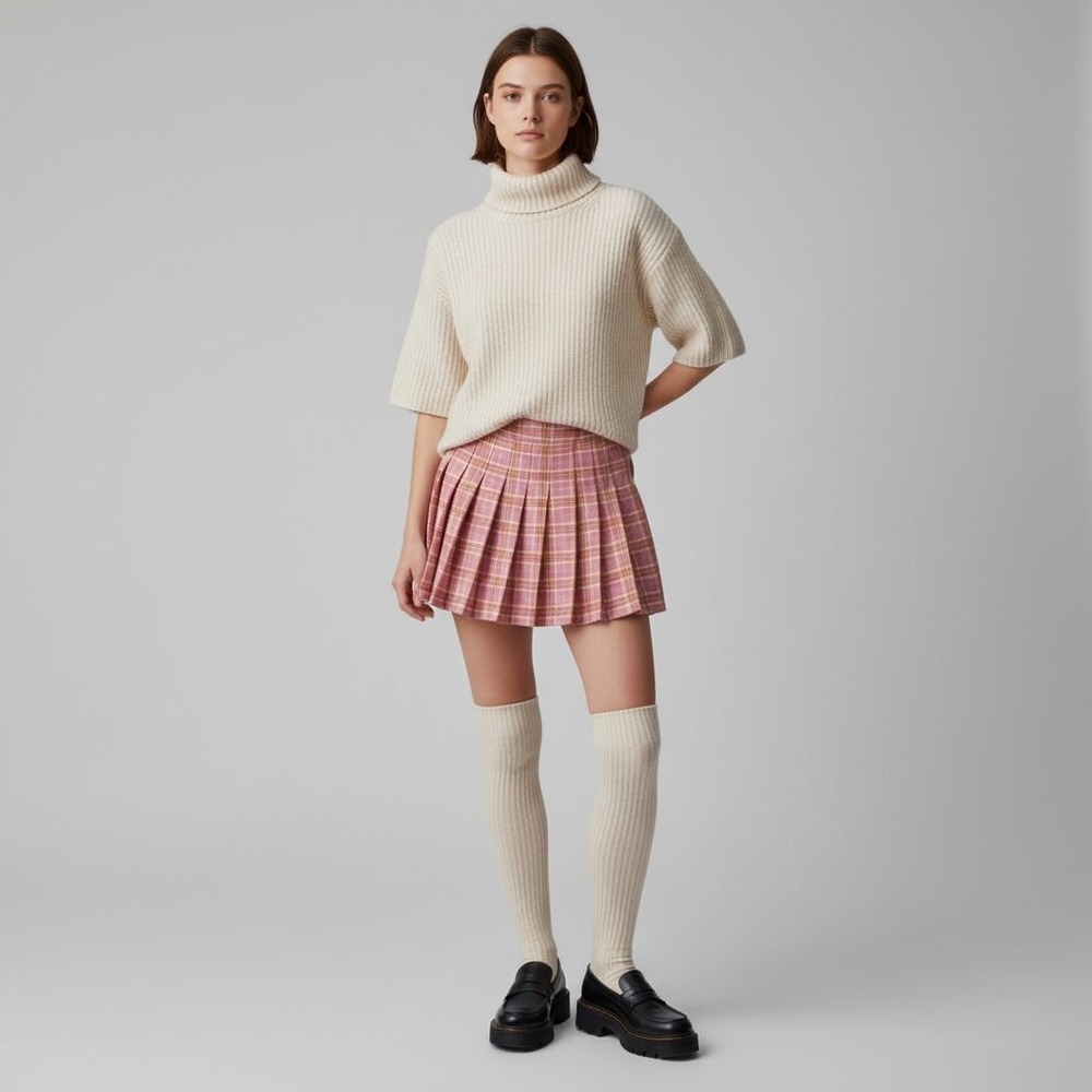 Pink Plaid Pleated Mini Skort‎ Side Zip Women's Size 28